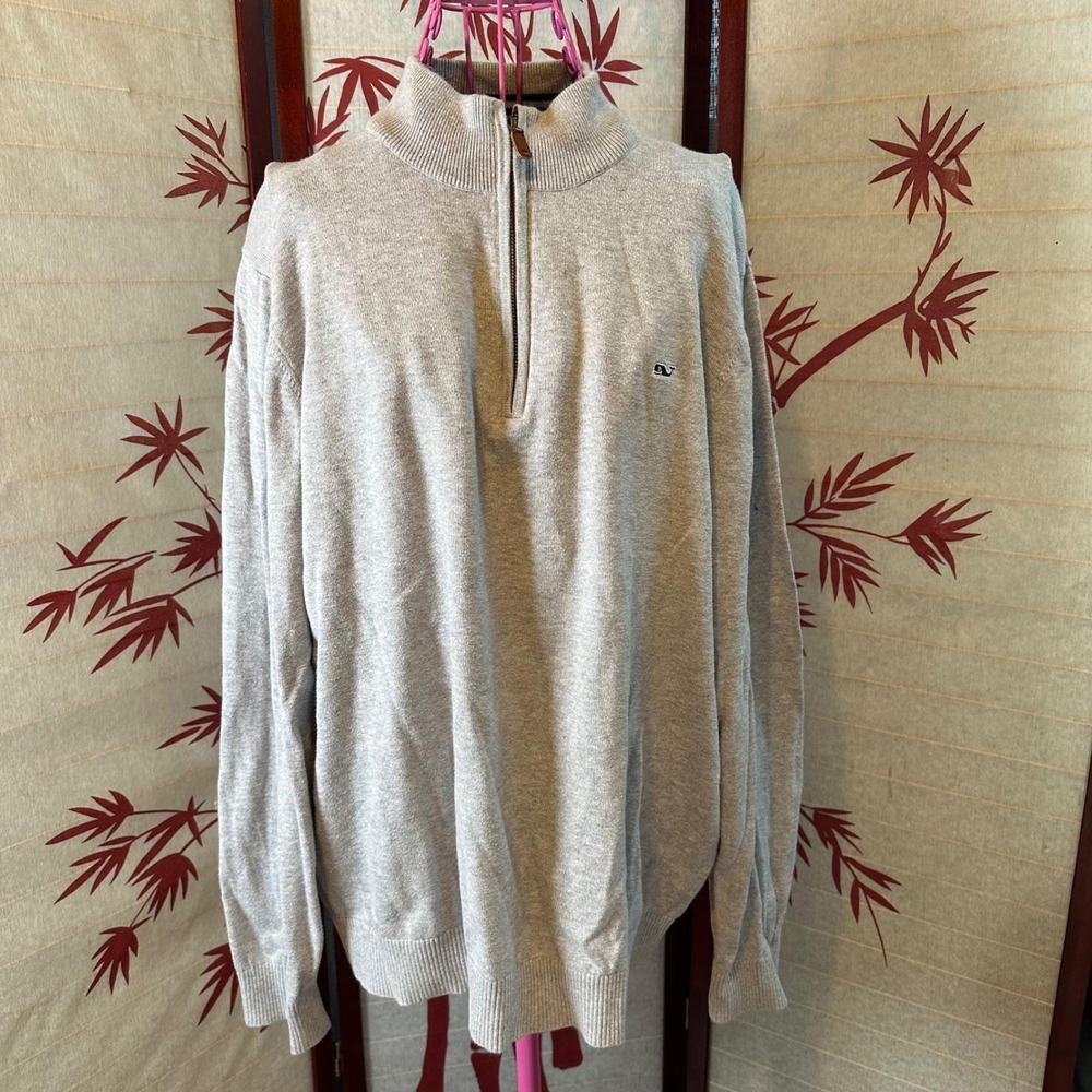 Vineyard Vines Quarter‎ Zip Sweater Mens XL Gray Cotton Whale Logo Sporty Preppy